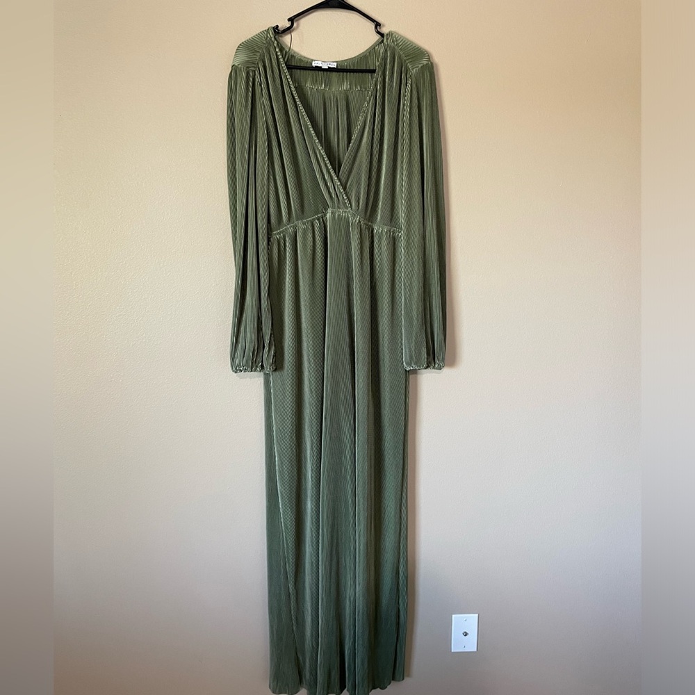 Baltic Born Venus GreenMetallic Long Sleeve Pleated Maxi Dress 3XL